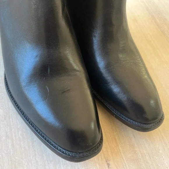 FRYE Dara Black Leather Chelsea Booties Stacked Heel 6.5 - Picture 2 of 7